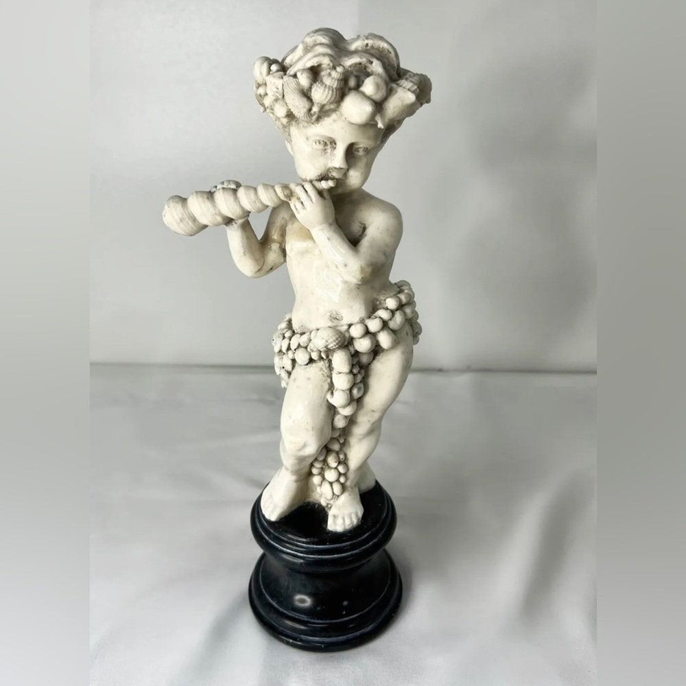 Antique Hand Carved Marble Sea Angel “Ange De Mer” Seashells Design & Base 12”